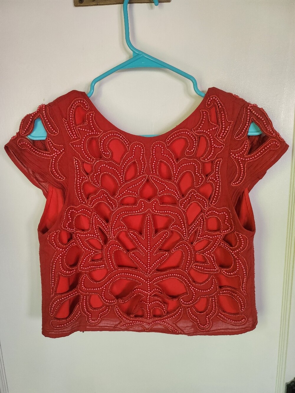 Rare Alice + Olivia Red Beaded Top